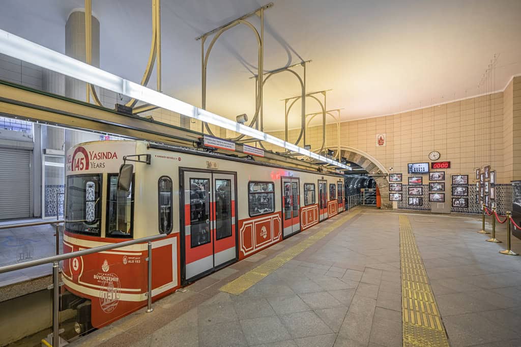 Historical funicular (Tunnel / Tünel) running beetween Karköy and Istiklal Street, Galata