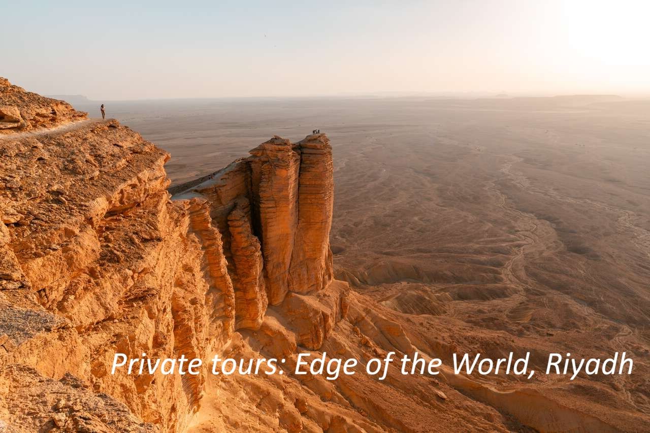 One of the most interesting and unique geographical beauties of our world, Edge of the world; 300 meters high rock clifs in the desert... its possible to buy private tours, guide and vehicle with driver to discover.