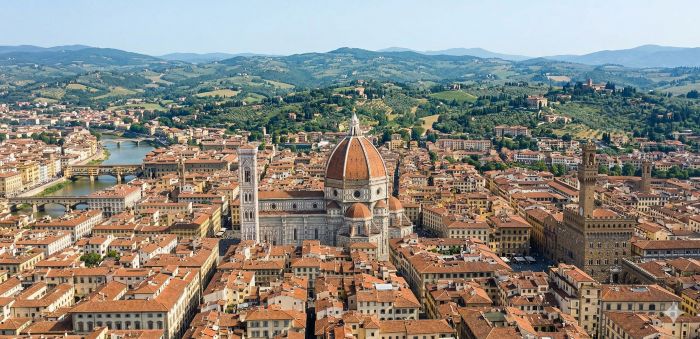 Aerial view of Florence Cathedral and Brunelleschi's dome, Tuscany