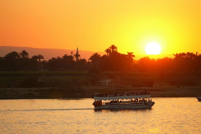 Luxor on the East Bank Nile Corniche sunset— centrepiece of any private East Bank tour in Luxor Egypt