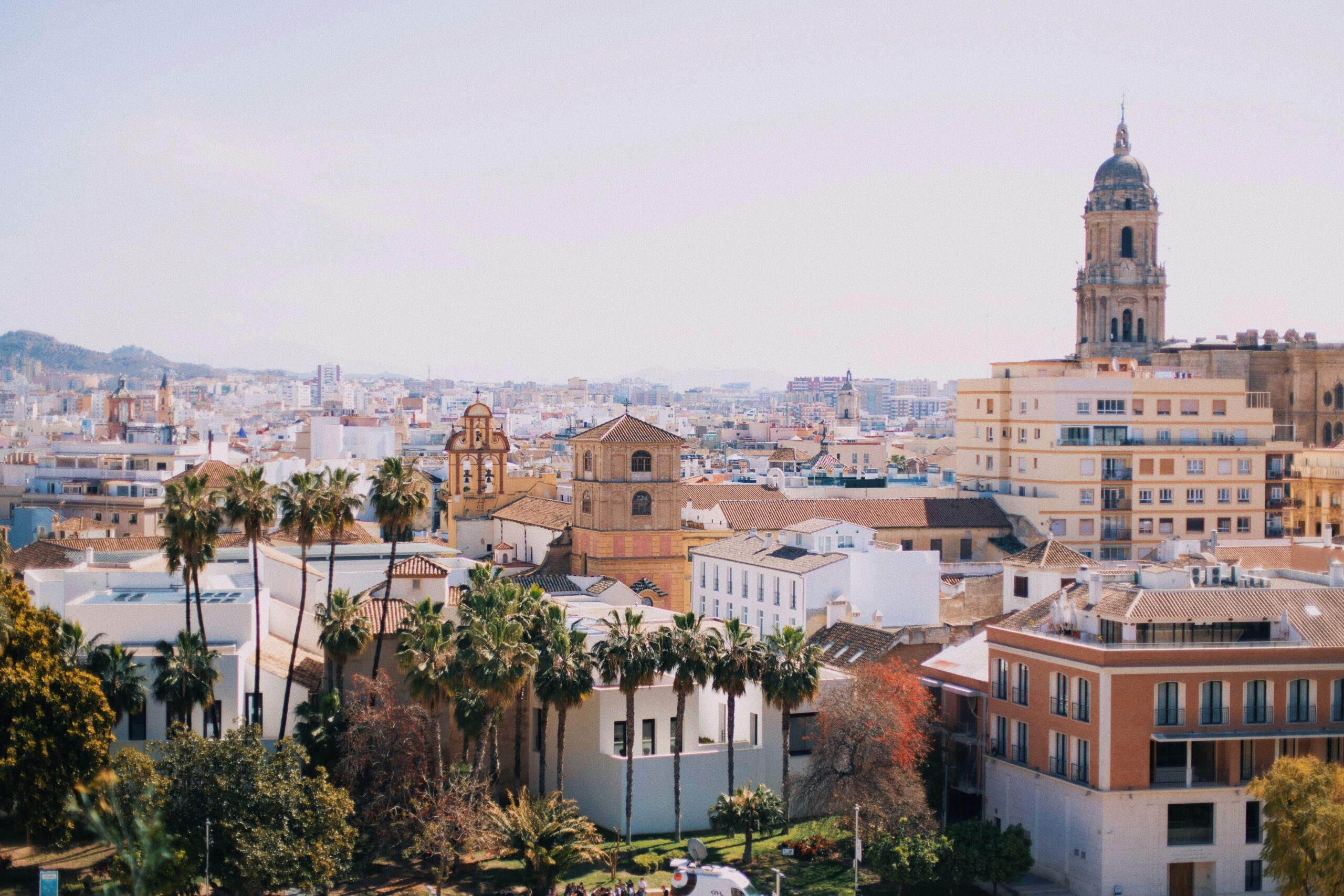 a panoramic view of Malaga Cathedral and old town from Alcazaba castle, main sites to visit in a guided private tour.