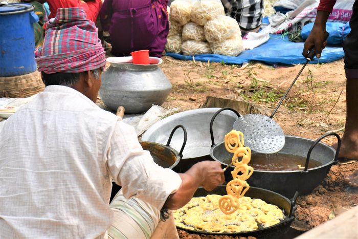 Fresh jalebi in Chandni Chowk on a private street food tour of Old Delhi