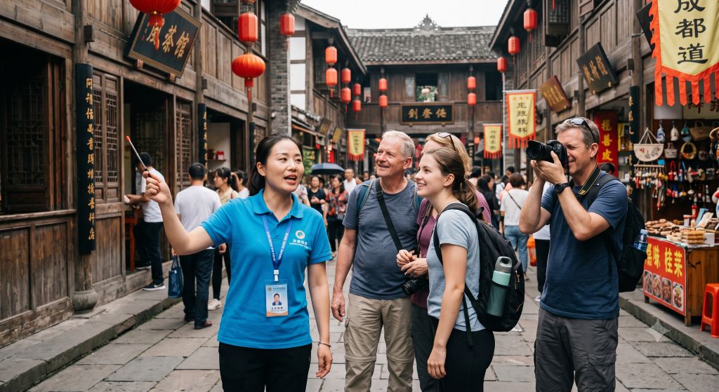 成都持证私人导游带领游客游览四川景点