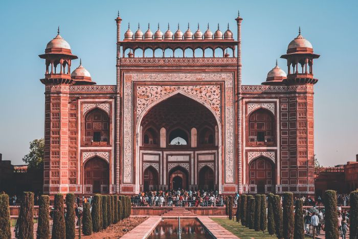 The Buland Darwaza victory gate of Fatehpur Sikri, red sandstone with white marble inlay, near Agra