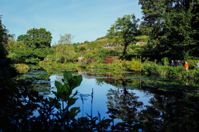 The water lily pond and Japanese bridge in Claude Monet's garden at Giverny