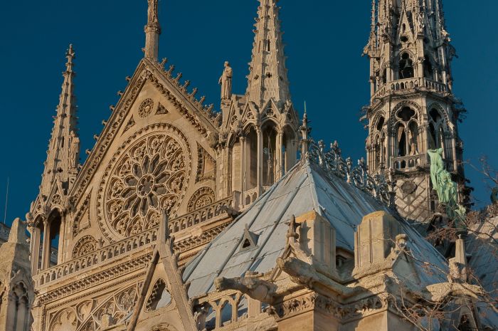 The west front of Notre-Dame de Paris seen from the square on the Île de la Cité