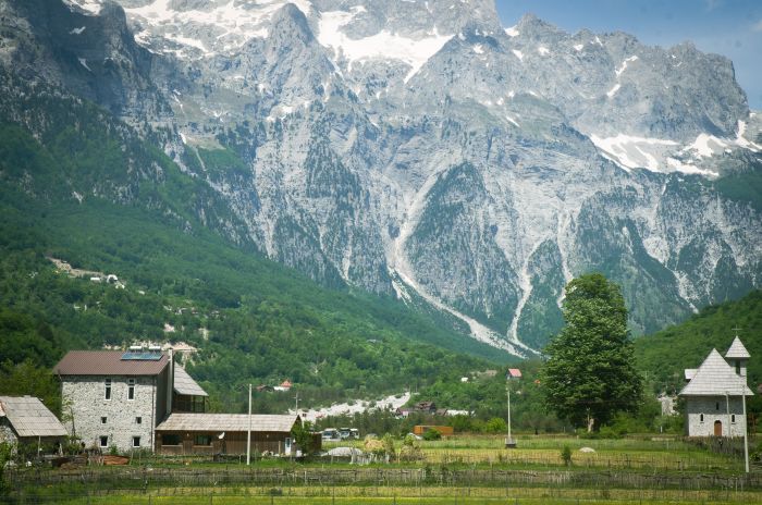 Theth valley and church in the Albanian Alps, a day trip from Shkodër